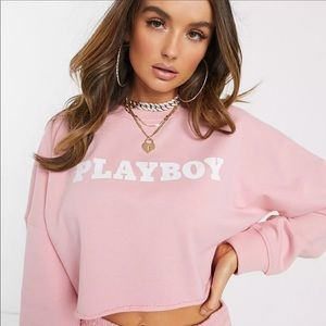 Missguided Playboy light pink cropped sweatshirt